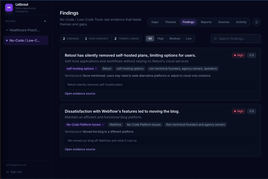 LidScout product screenshot