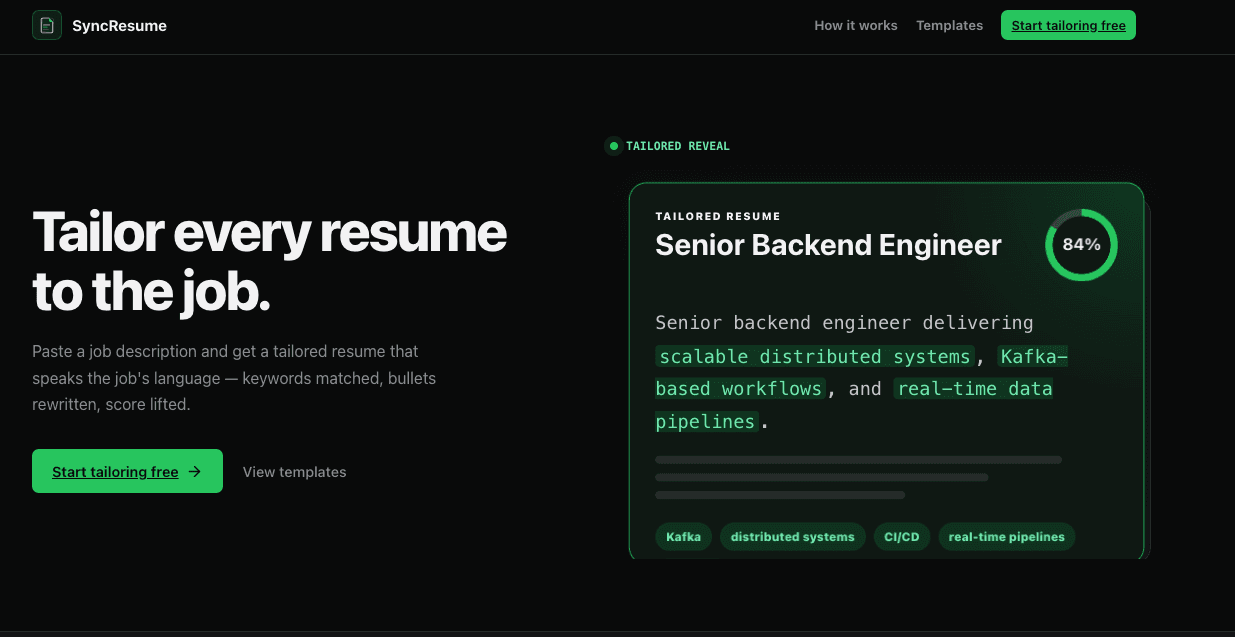 SyncResume product screenshot